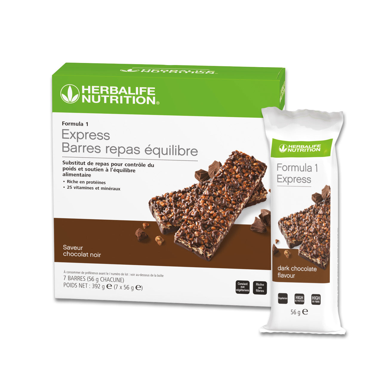 Herbalife Formula 1 Barres Repas Équilibre Express Chocolat noir 7 barres de 56 G