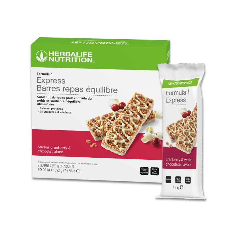 Herbalife Formula 1 Barres Repas Équilibre Express Saveur Cranberry & Chocolat Blanc 7 x 56G
